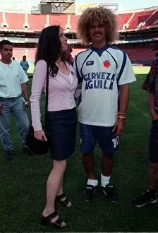 Images Dated 11th June 1998: Mirror girl Charlotte Kemp with Colombia Football 1998 team player Carlos