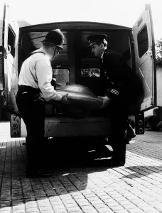00000 Prints: Air UFOs Print: Bromley Police Unload Van with Suspected UFO