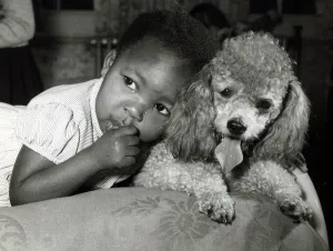 00001 Prints: 1950s African American Child Print with Puppy