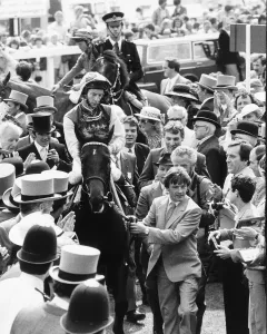 00003 Prints: Teenoso and Lester Piggott winning the Derby Print, June 1983