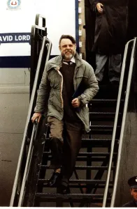 00003 Prints: Terry Waite Print: Former Hostage Descending Aircraft Steps