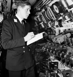 00008 Prints: Interior shots from H.M.S Taurus submarine Print