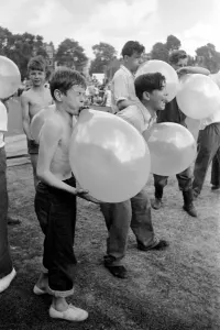 00010 Prints: Black and White Print of Children's Balloon Bursting Competition