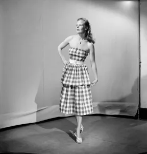 00011 Prints: 1950s Woman in Checked Dress Print