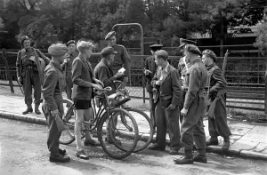 00013 Prints: British Soldiers Interacting with Berlin Children Print