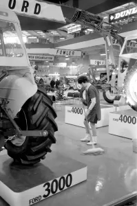 00030 Prints: Black and white photograph print of Earls Court exhibits