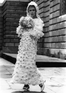 00031 Prints: A paper wedding gown made of white crepe paper, designed and stitched by Louise Miller