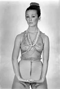 Retro Clothing Trends Prints: Corolyn Smith in see through dress. December 1969 Z11769-003