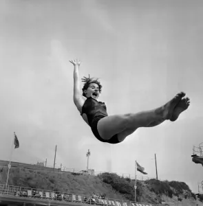 00034 Prints: 1950s Print of Woman Diving into a Swimming Pool