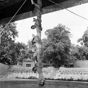 00037 Prints: Print of a Paulo family member performing the human Pendulum