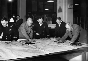 00037 Prints: Print of the Admiralty Plotting Room during World War II