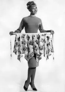 00038 Prints: Jo Waring holding a floral skirt Print