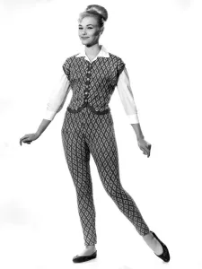 60s Fashion Trends Prints: Woman wearing matching trousers and top. February 1961 P008760