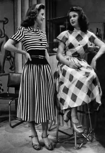 00042 Prints: Audrey Hepburn in Brown and White Striped Dress Print