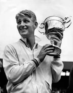 00042 Prints: Lew Hoad Holding Wimbledon Championship Cup Print