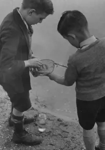 EDgbaston Reservoir Print: Two Boys Fishing in May 1937