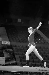 00051 Prints: Print of Gymnasts on Beam, Wembley 1977