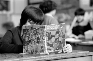00056 Prints: Early 1980s School Textbook Print: Shared and Repaired Books