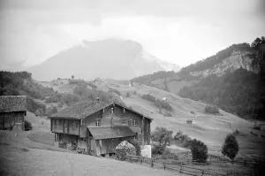 00058 Prints: Alpine Farmhouse Print, Seelisburg, Switzerland 1936