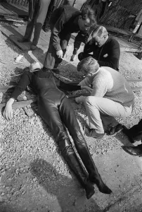 00065 Prints: Print of The Avengers featuring Diana Rigg tied to a railway line