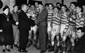 00071 Prints: Leigh Captain A. Stone Receives Lancashire Cup Print, 1952