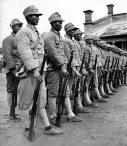 00073 Prints: Chinese Defence Force Soldiers in Line Print, July 1929