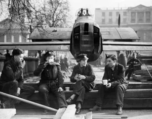 00075 Prints: Print of RAF Lancaster bomber assembly in Trafalgar Square, London