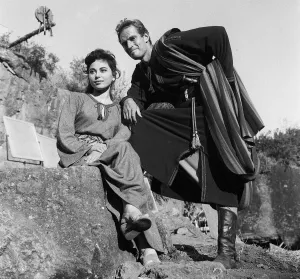 00076 Prints: Ben Hur Print: Haya Harareet and Charlton Heston between takes in Rome 1958