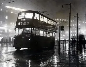 00081 Prints: Manchester Midday Smog Double Decker Bus Print 1953