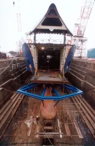 00081 Prints: A Ship Being Built in Dry Dock Print, Tees Dock Yard 1995