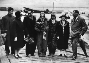Prints of Amelia Earhart airwoman who flew the Atlantic with Raymond and Mrs Guest who largely financed the flight Pioneer Prints: Amelia Earhart Atlantic Flight Print 1928