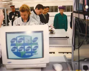 00090 Prints: Queen Elizabeth II and Prince Phillip at Samsung Factory Print 1995