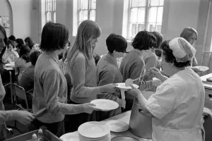 School Dinners Print, 1960s School Dining Room Scene