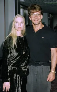 00099 Prints: Patrick Swayze and Lisa Arrival at Heathrow Print 1995