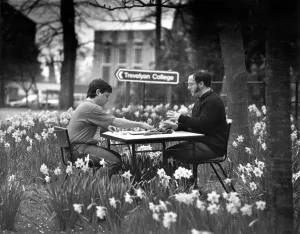 Prints of Spring scrabble.... Peter Finley (left), from Sunderland, the secretary of the Association of Premier Scrabble Players gets in some early practice with fellow committee member Graham Thomas at Durham Sunderland Prints: Early Practice on the Spring Scrabble Print