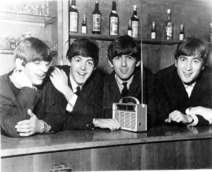 Prints of The Beatles between performances at the Coventry Theatre, Coventry, 17 November 1963 listen to Dora Bryans song All I want for Christmas is a Beatle on the radio Coventry Prints: The Beatles Coventry Theatre Print, 17 November 1963