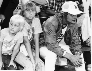 Actors And Musician Prints: David Soul Print with Sons October 1976