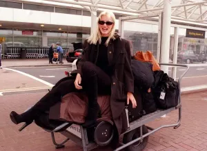 90s Fashion Models Prints: Supermodel Caprice June 1998 arriving at Glasgow Airport