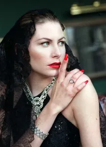 90s Fashion Model Prints: Evita Fashion Model wearing black mantilla and off the shoulder evening dress