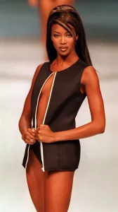 90s Fashion Models Prints: Naomi Campbell models an outfit by the designer Genny at Milan Fashion Week, October 1995