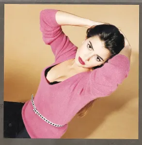 90s Fashion Model Prints: Womans underwear fashion Female model wearing pink angora sweater