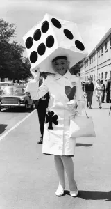 00180 Prints: Gertude Shilling in Giant Dice Hat at Royal Ascot 1969 Print
