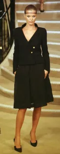 Supermodel Style Inspiration Prints: Eva Herzigova wearing Chanel 20 January 1998: wearing hair net and black suit