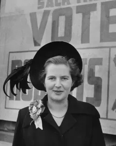 Prints of Margaret Roberts (Maggie Thatcher) a Conservative candidate for Dartford in Kent aged 26. November 1951 London Prints: Margaret Roberts Conservative Candidate Print November 1951