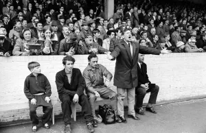 Alec Stock on the touchline - urging the referee to blow