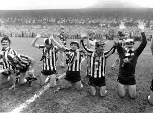 Prints of Newcastle United players l to r Chris Waddle, Kevin Keegan and Terry McDermott praise the Newcastle fans 6 May 1984 Uniteds players pay homage to their marvellous support Northern Ireland Prints: Newcastle United Players Praise Fans Print 6 May 1984