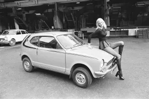 Reveille Model Krista with 1972 Honda Z Coupe Print