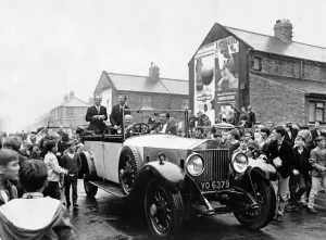 Prints of World Cup heroes Bobby and Jack Charlton get a royal reception back in Ashington, County Durham as they return to visit their mother. 22nd August 1966 County Durham Prints: Royal Reception for Charlton Brothers Print 1966