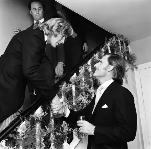 Graham Hill Prints: James Hunt Meets Graham Hill Wedding Print 1974