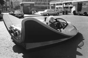 Jon Pertwee in the Bessie, Moorgate 1973 Print